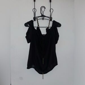 Bebe Black and gold chain with sleeve hanging blouse size small
